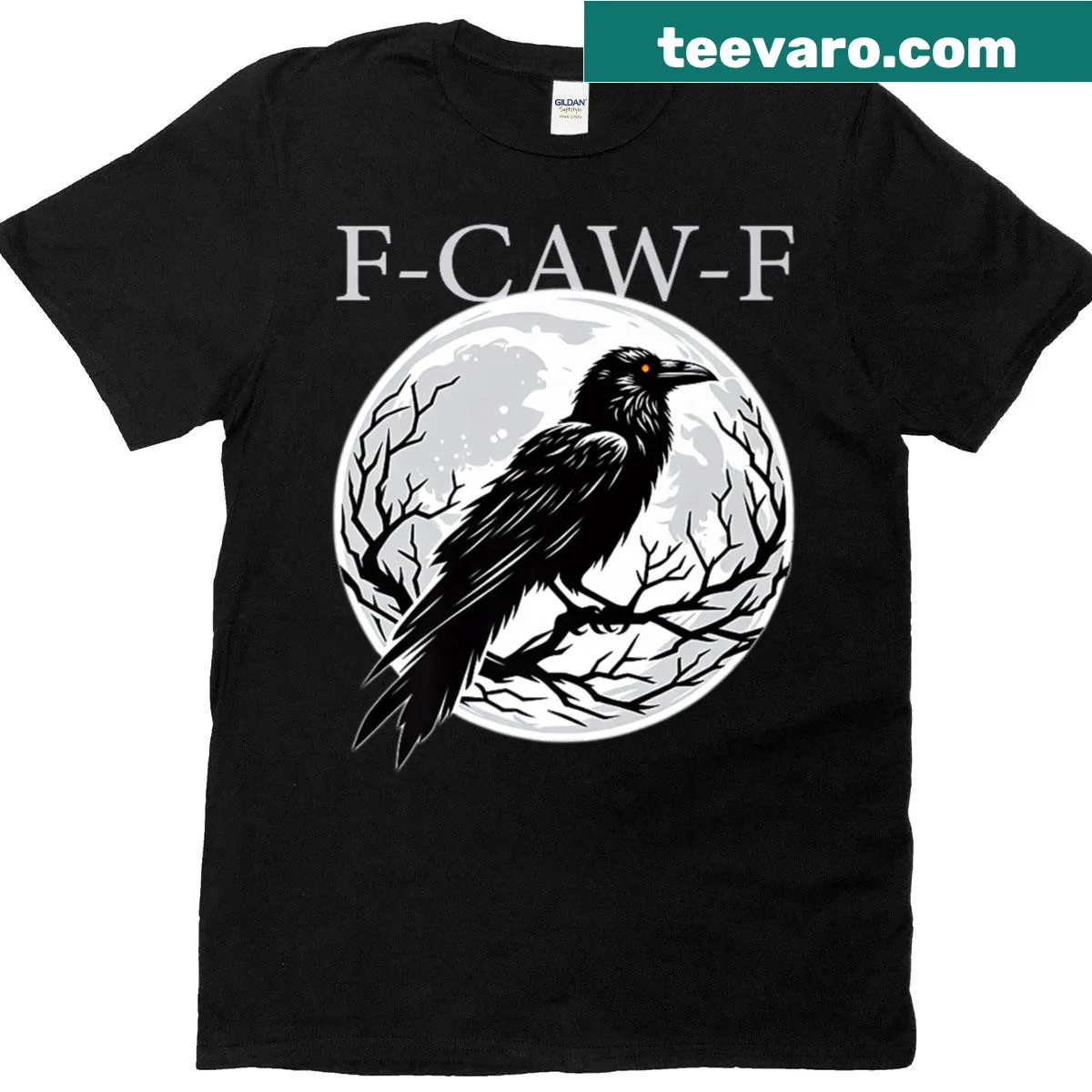 Funny Halloween T-shirt featuring a crow and moon design — on a men's t-shirt