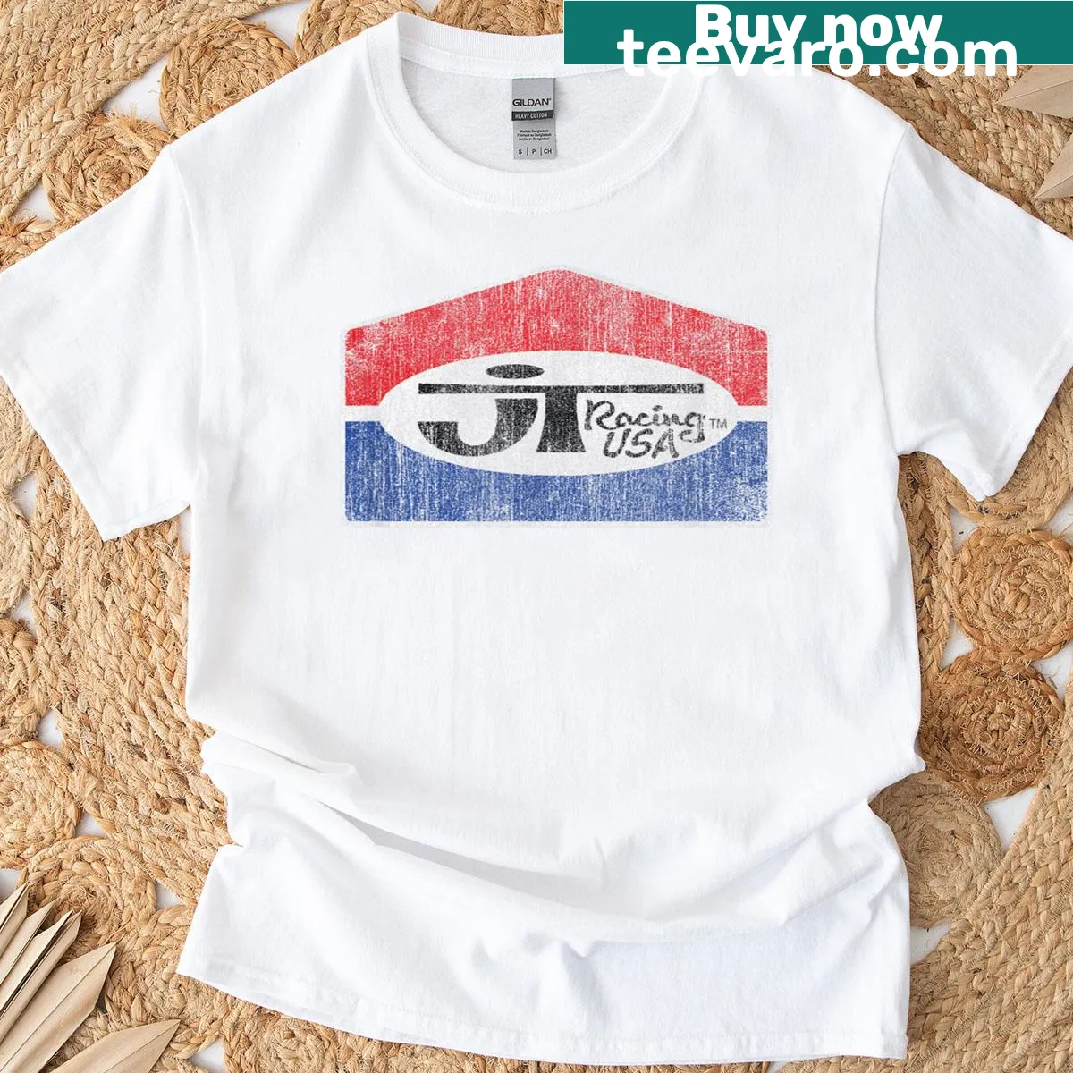 Minimalist fading logo t-shirt design — on a men's t-shirt