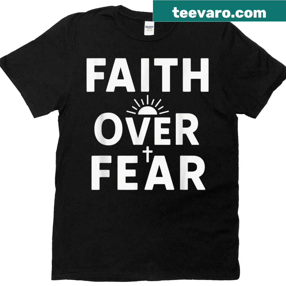 Faith Over Fear t-shirt featuring an inspirational Bible verse — on a men's t-shirt