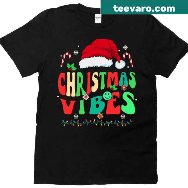 Groovy Family Christmas Vibes 2023 Santa Crew graphic t-shirt.