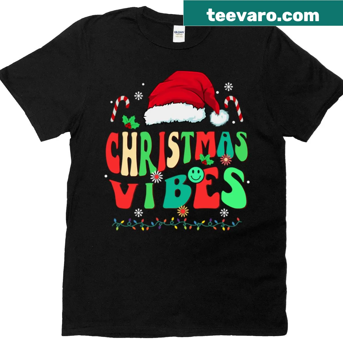 Groovy Family Christmas Vibes 2023 Santa Crew graphic t-shirt. — on a men's t-shirt