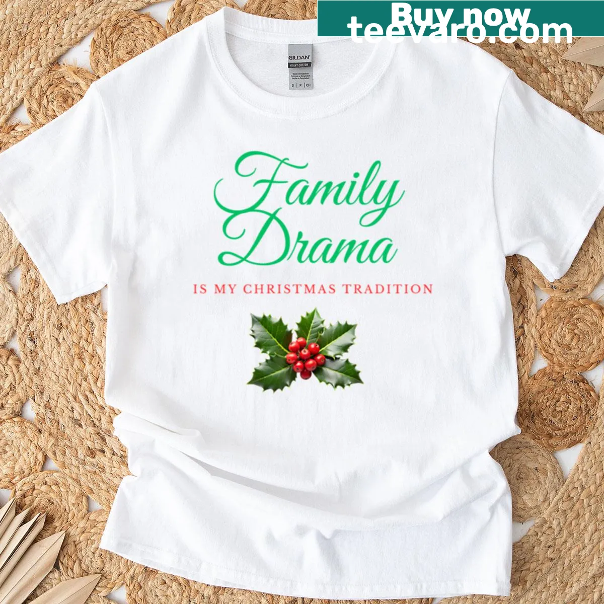 Christmas t-shirt featuring the text Family Drama Is My Christmas Tradition — on a men's t-shirt