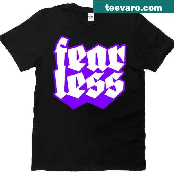 Gothic typography T-shirt with the word 'Fearless'