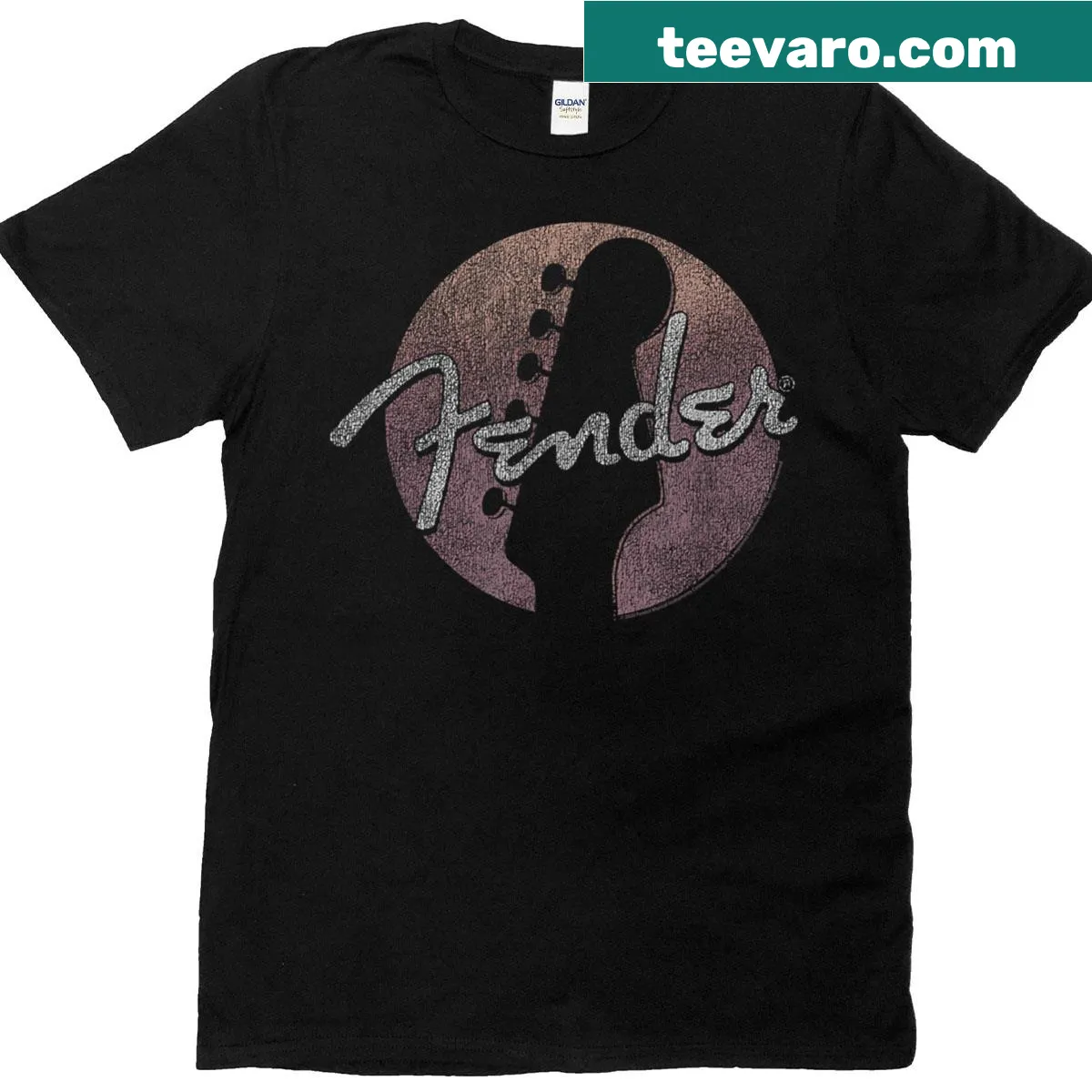 Fender Circle guitar logo T-shirt — on a men's t-shirt