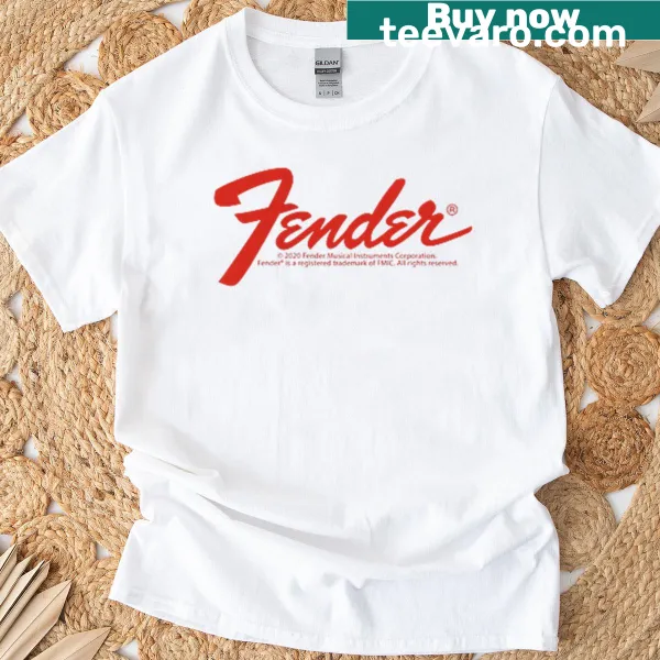 Vintage-style T-shirt featuring a pocket Fender guitar logo.