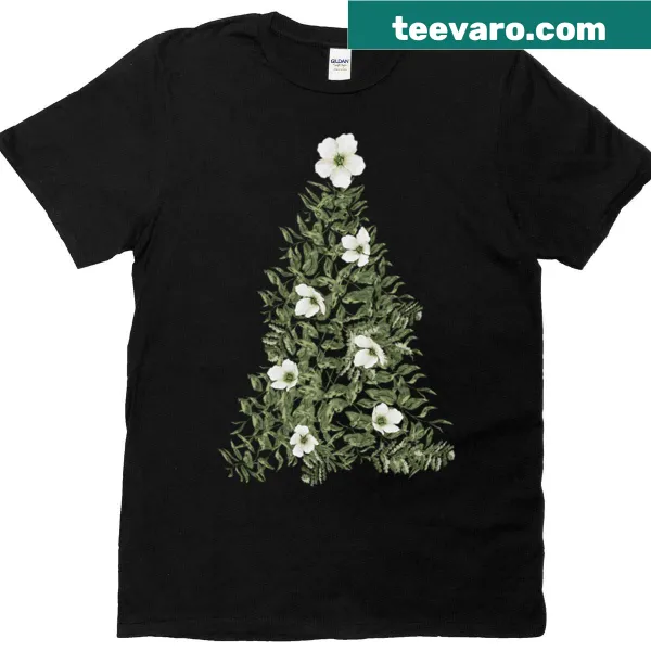 Floral illustrated Christmas tree design on a festive t-shirt