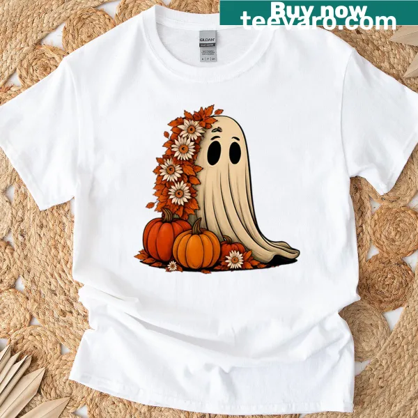 Whimsical T-shirt featuring a floating flower ghost design.