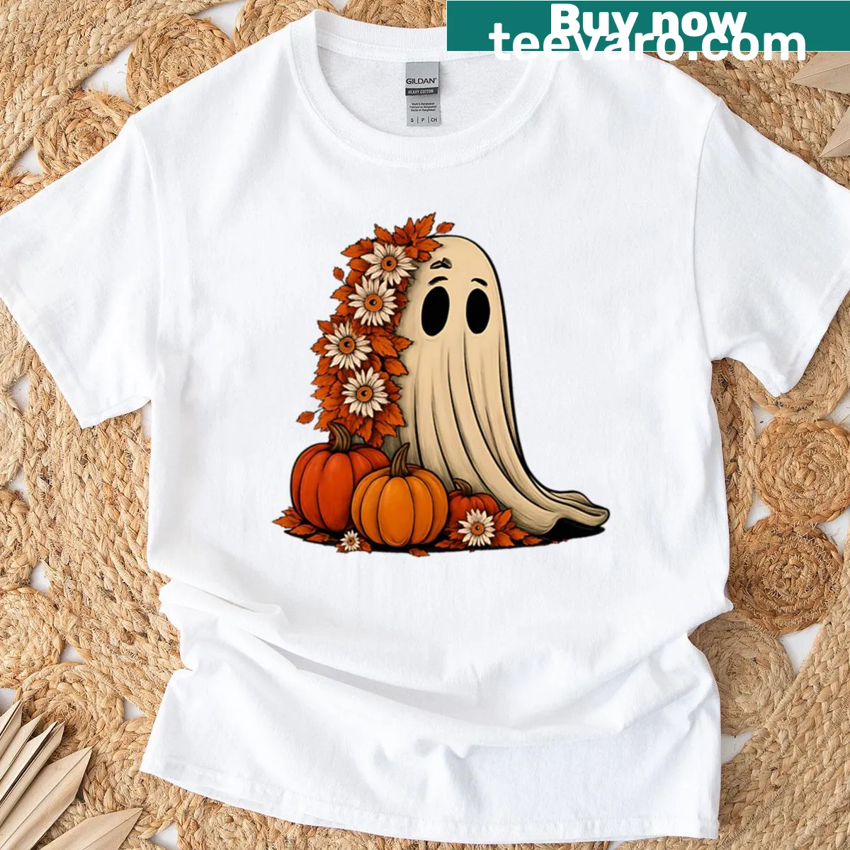 Whimsical T-shirt featuring a floating flower ghost design. — on a men's t-shirt