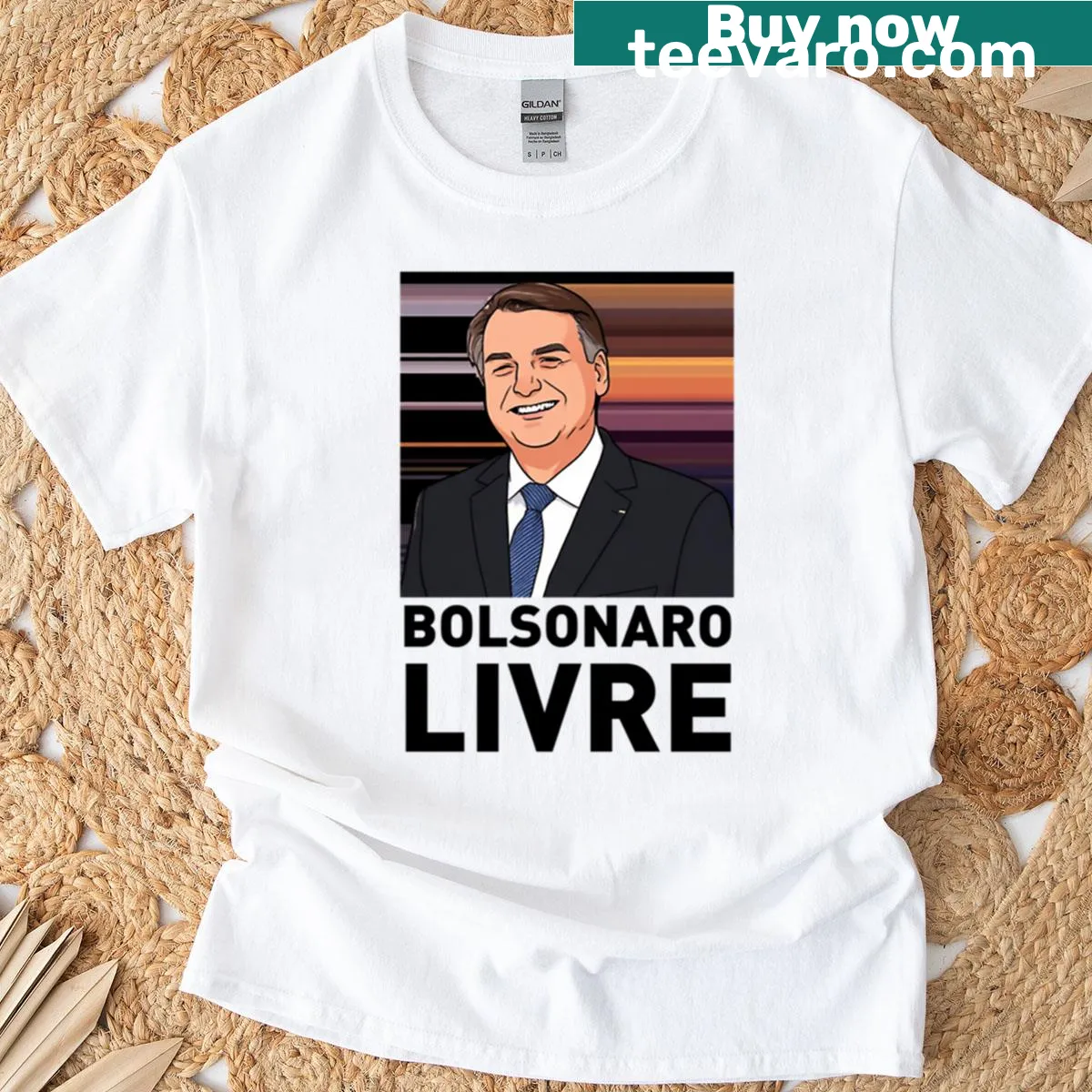 Typographic t-shirt featuring 'Freedom And Justice Bolsonaro' — on a men's t-shirt