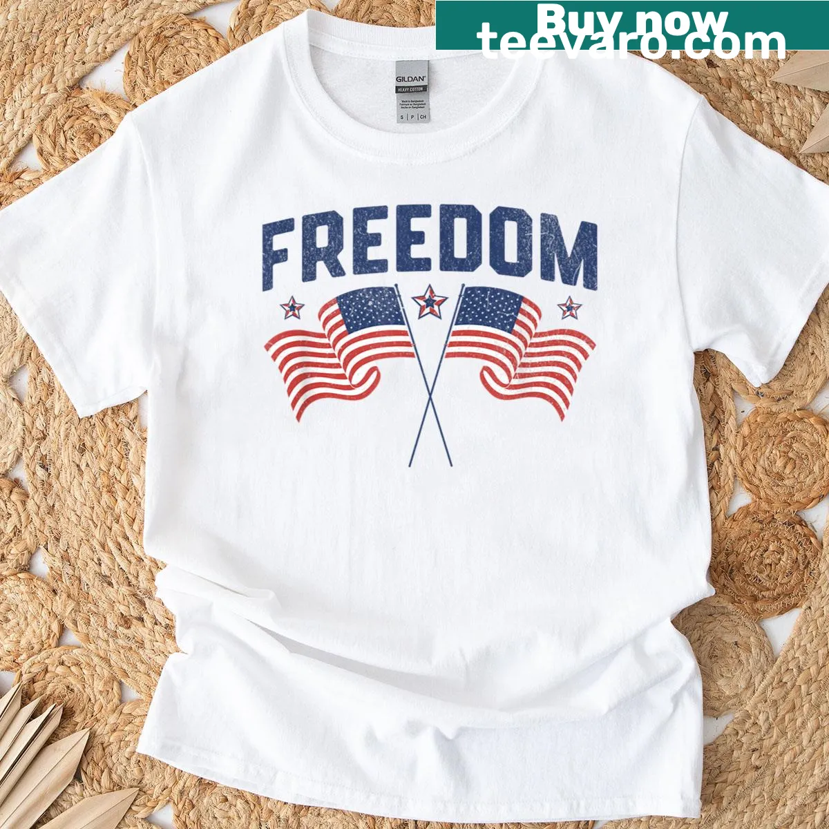 Vintage USA flag graphic on a freedom-themed t-shirt — on a men's t-shirt