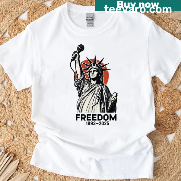 T-shirt featuring the Statue of Liberty and 'Freedom Charlie' text.