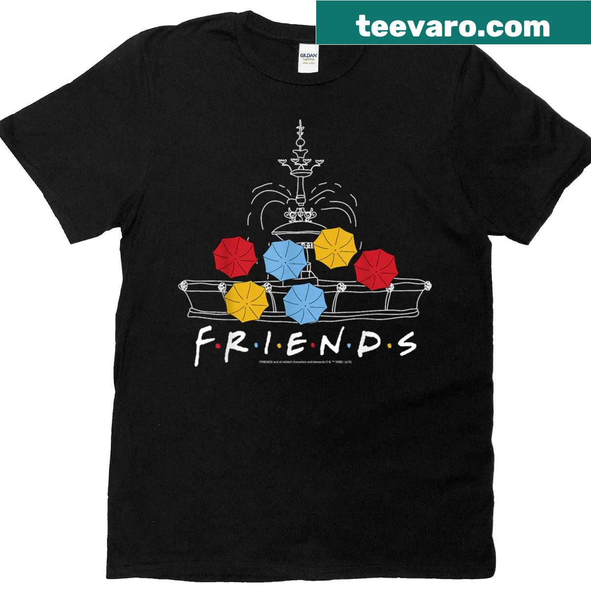 Illustration of Friends fountain and umbrella logo on a t-shirt — on a men's t-shirt