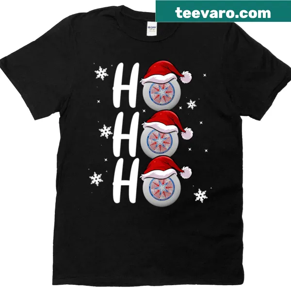 Christmas T-shirt featuring a playful Frisbee illustration