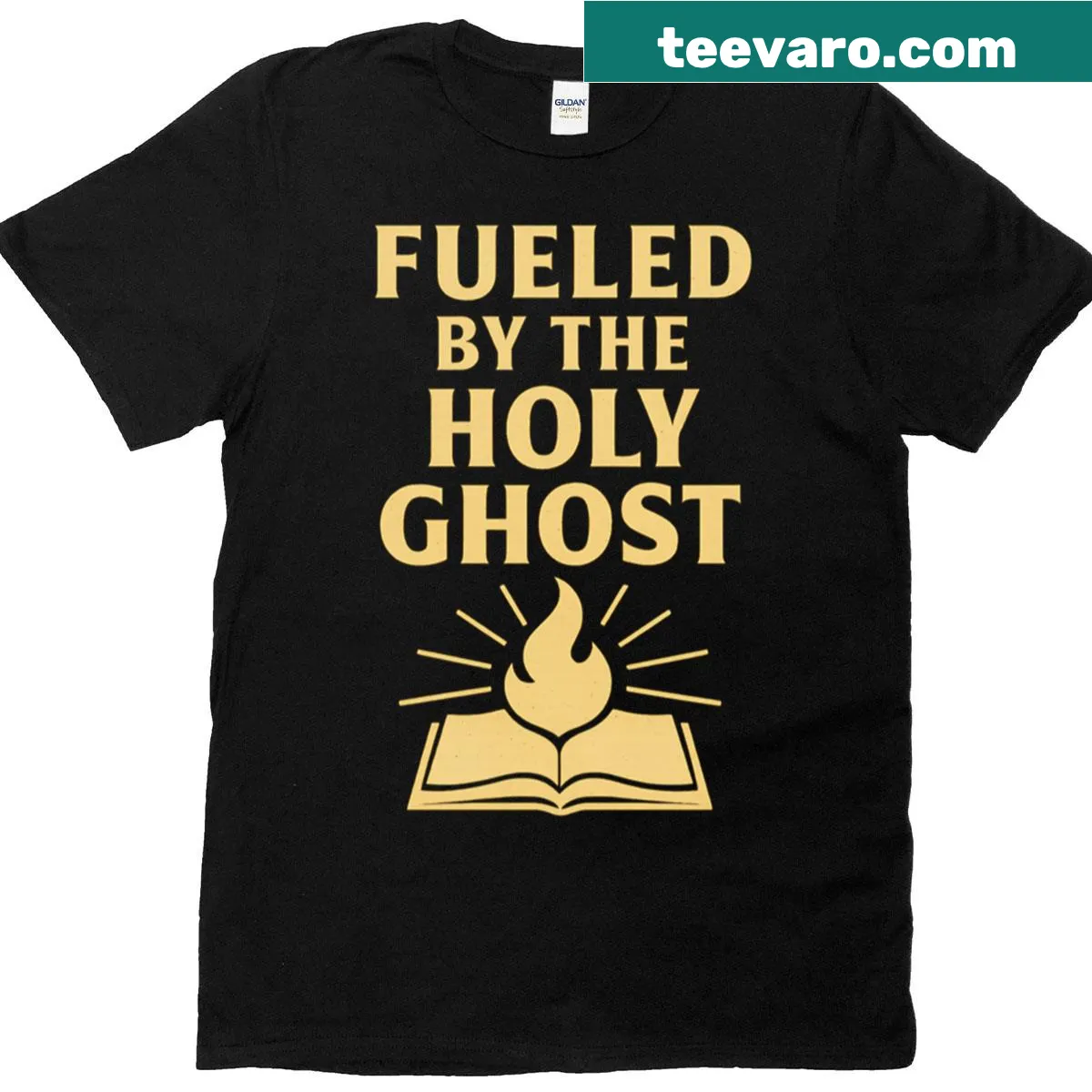 Inspirational t-shirt featuring the phrase about being fueled by the Holy Spirit — on a men's t-shirt