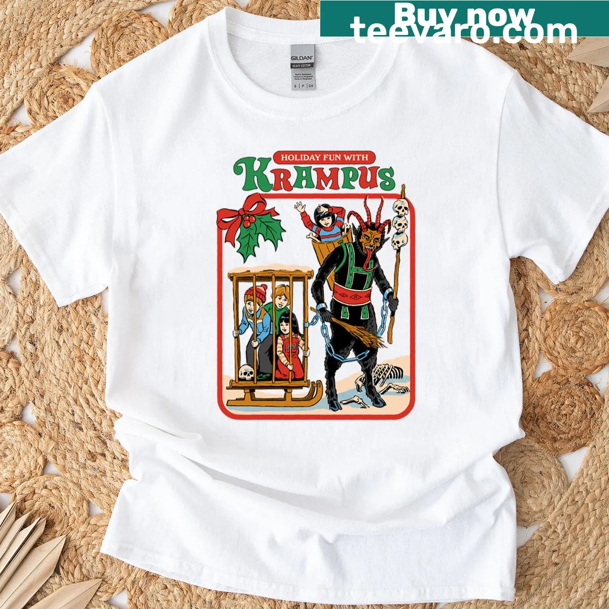 Illustration of Krampus on a Fun With Krampus t-shirt — on a men's t-shirt
