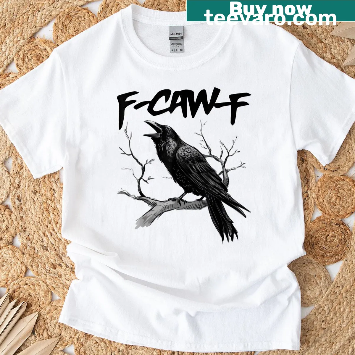 Funny crow illustration with a pun for Halloween T-shirt — on a men's t-shirt