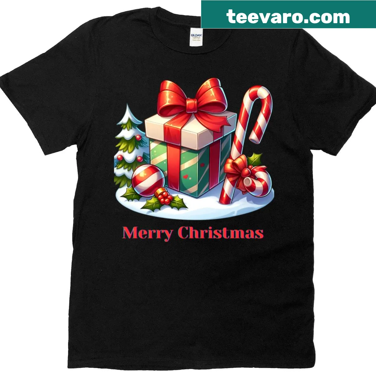 Festive t-shirt featuring Christmas accessories for seasonal fun — on a men's t-shirt