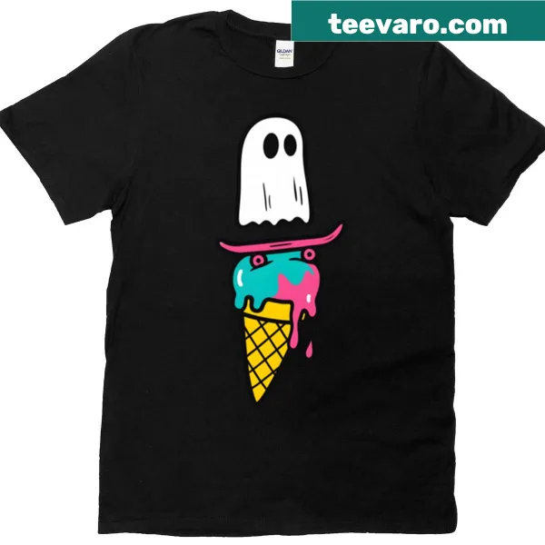 Funny Halloween t-shirt with a ghost on a skateboard design