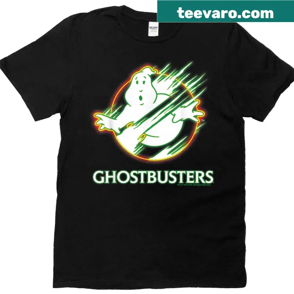 Ghostbusters 2 T-shirt featuring a neon ghost logo