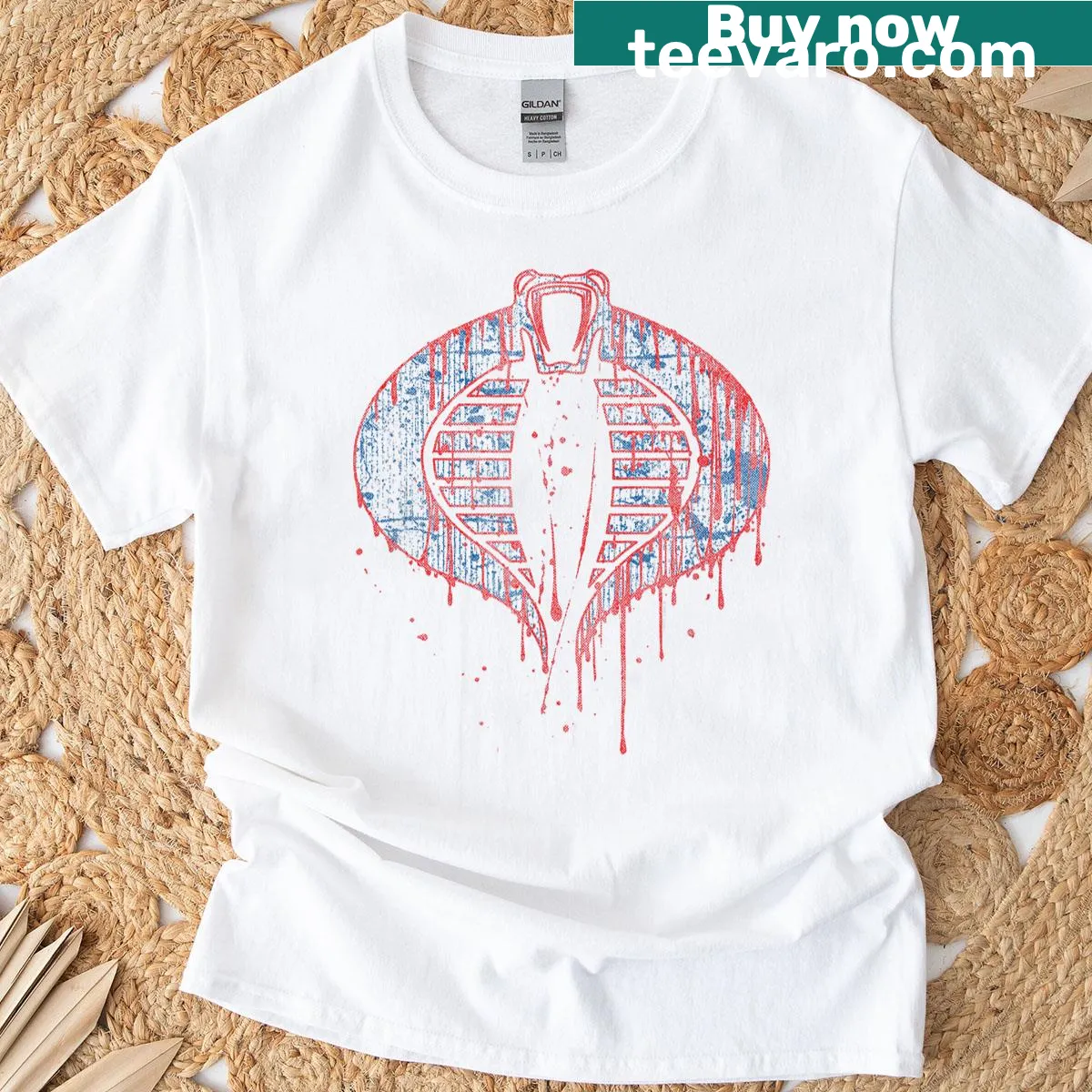 Cobra outline dripping logo design on T-shirt — on a men's t-shirt