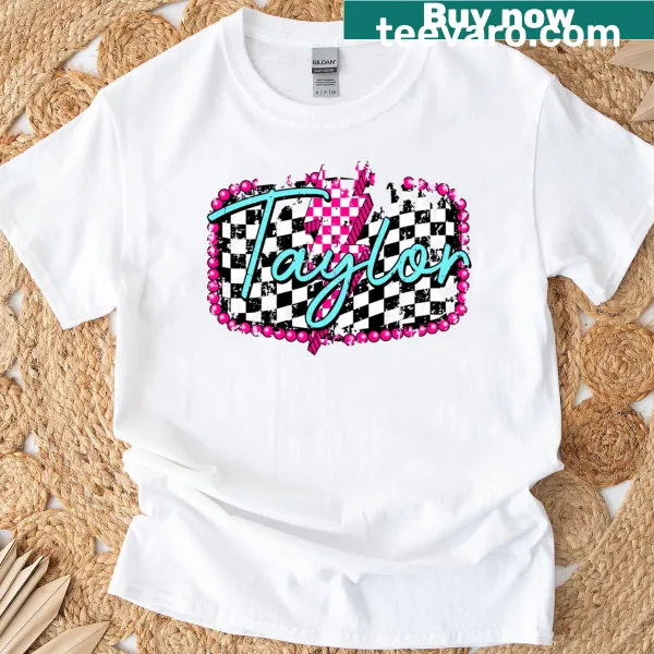 Personalized retro Taylor T-shirt with groovy 80s typography