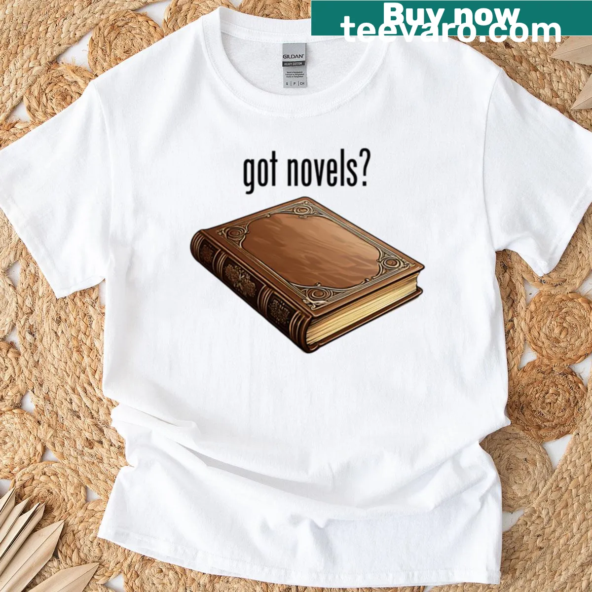 Vintage 'Got Novels' book-themed t-shirt — on a men's t-shirt