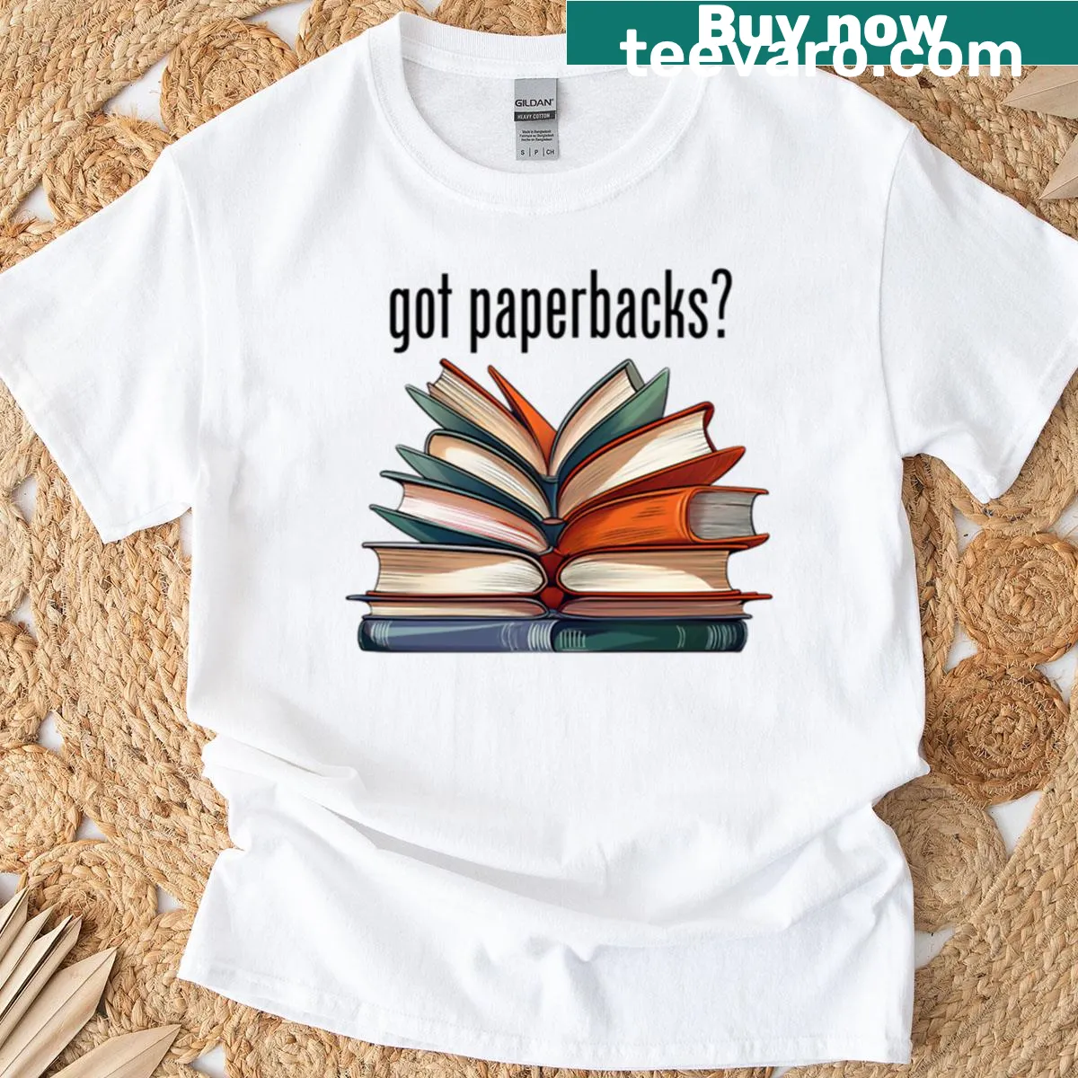 Typography design reading 'Got Paperbacks' on a book lover's T-shirt — on a men's t-shirt