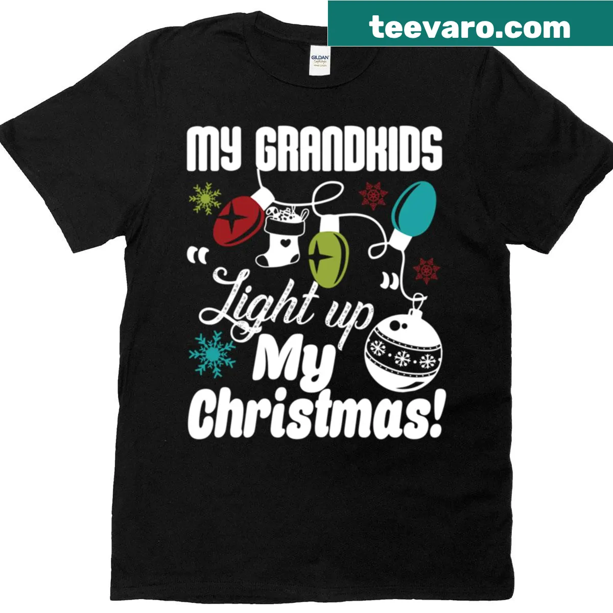 Graphic tee with text 'My Grandkids Light Up My Christmas' — on a men's t-shirt