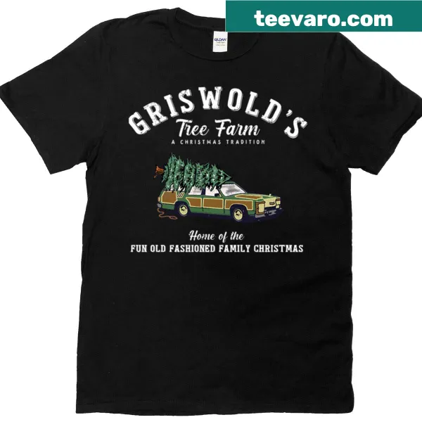 Vintage-style Griswold Christmas tree farm graphic on a holiday t-shirt