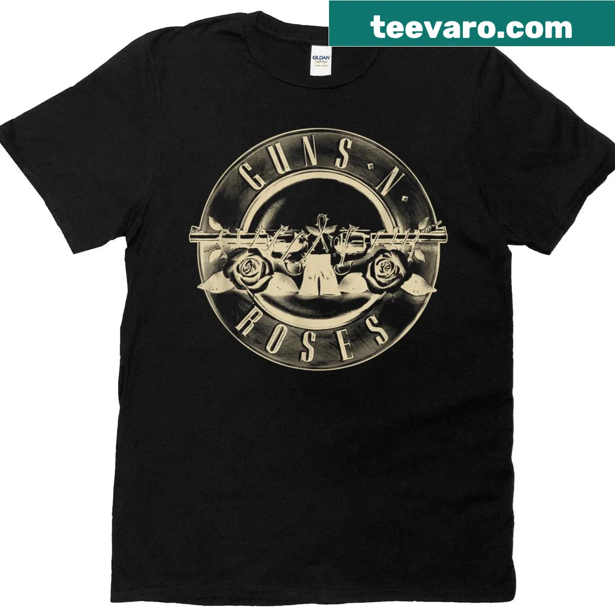 Guns N Roses vintage logo t-shirt — on a men's t-shirt