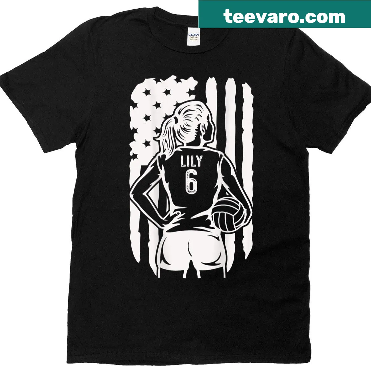High school volleyball t-shirt with 'Lily 6' on the back — on a men's t-shirt