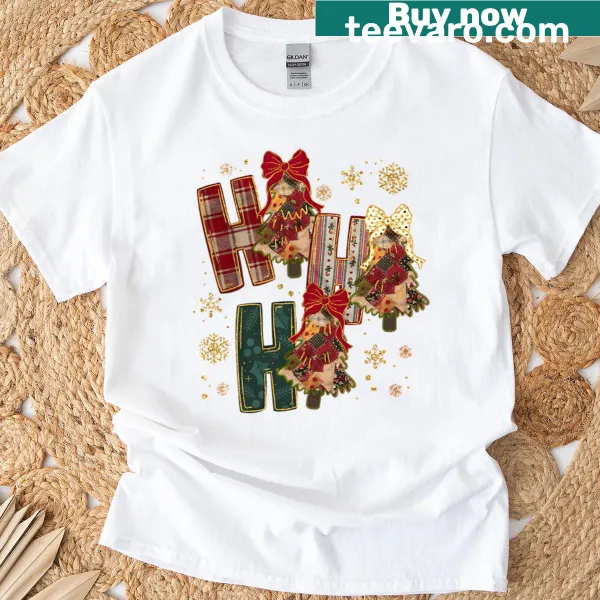 Festive 'Ho Ho Ho' text on a Christmas T-shirt