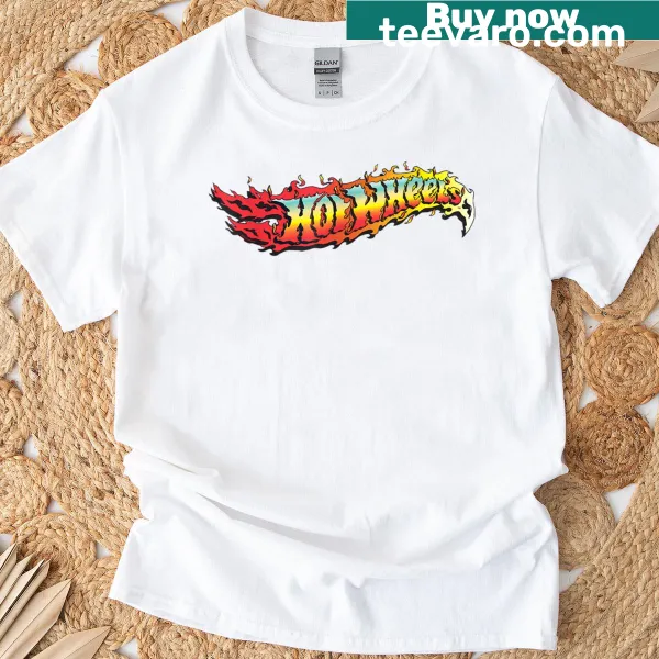 Hot Wheels shirt featuring a comic book fire logo
