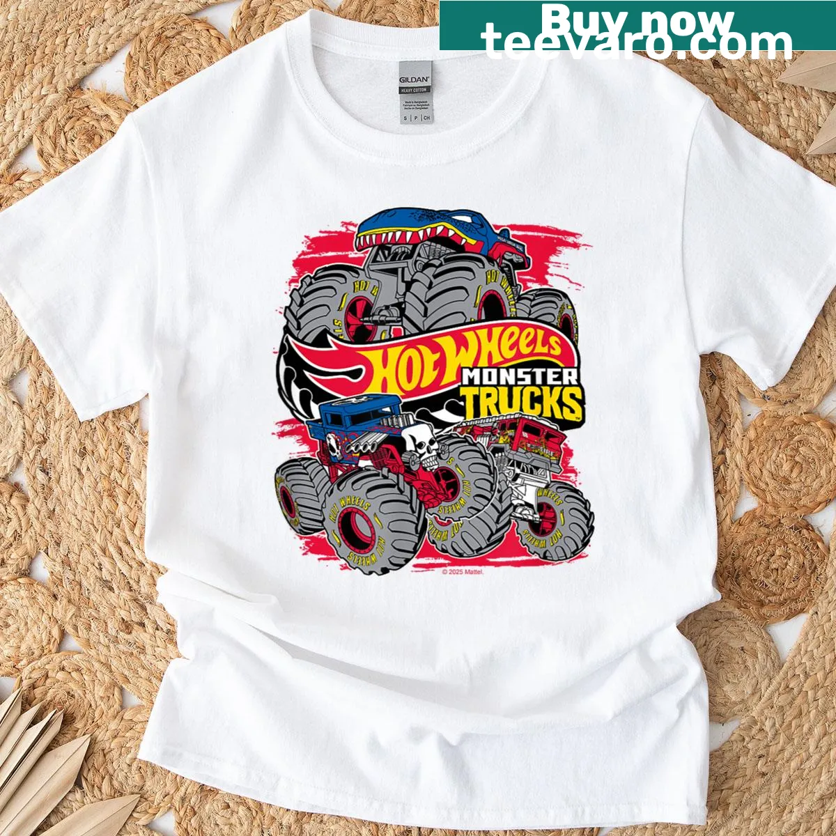 T-shirt featuring the Hot Wheels Monster Trucks logo — on a men's t-shirt