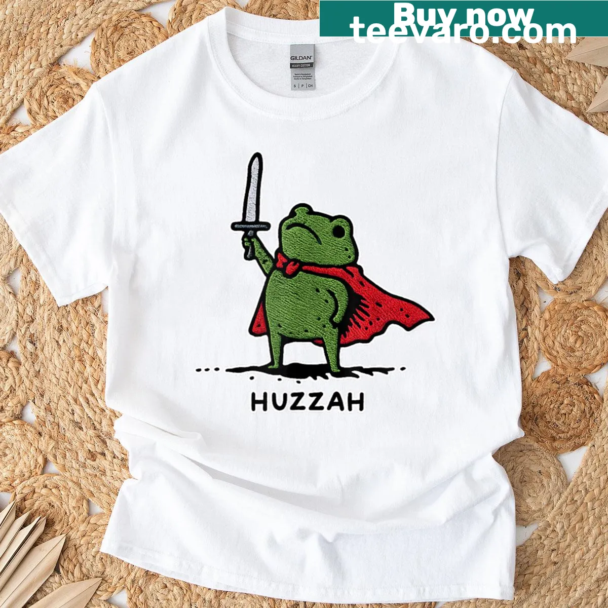 Funny T-shirt featuring a frog knight with sword and meme quotes — on a men's t-shirt