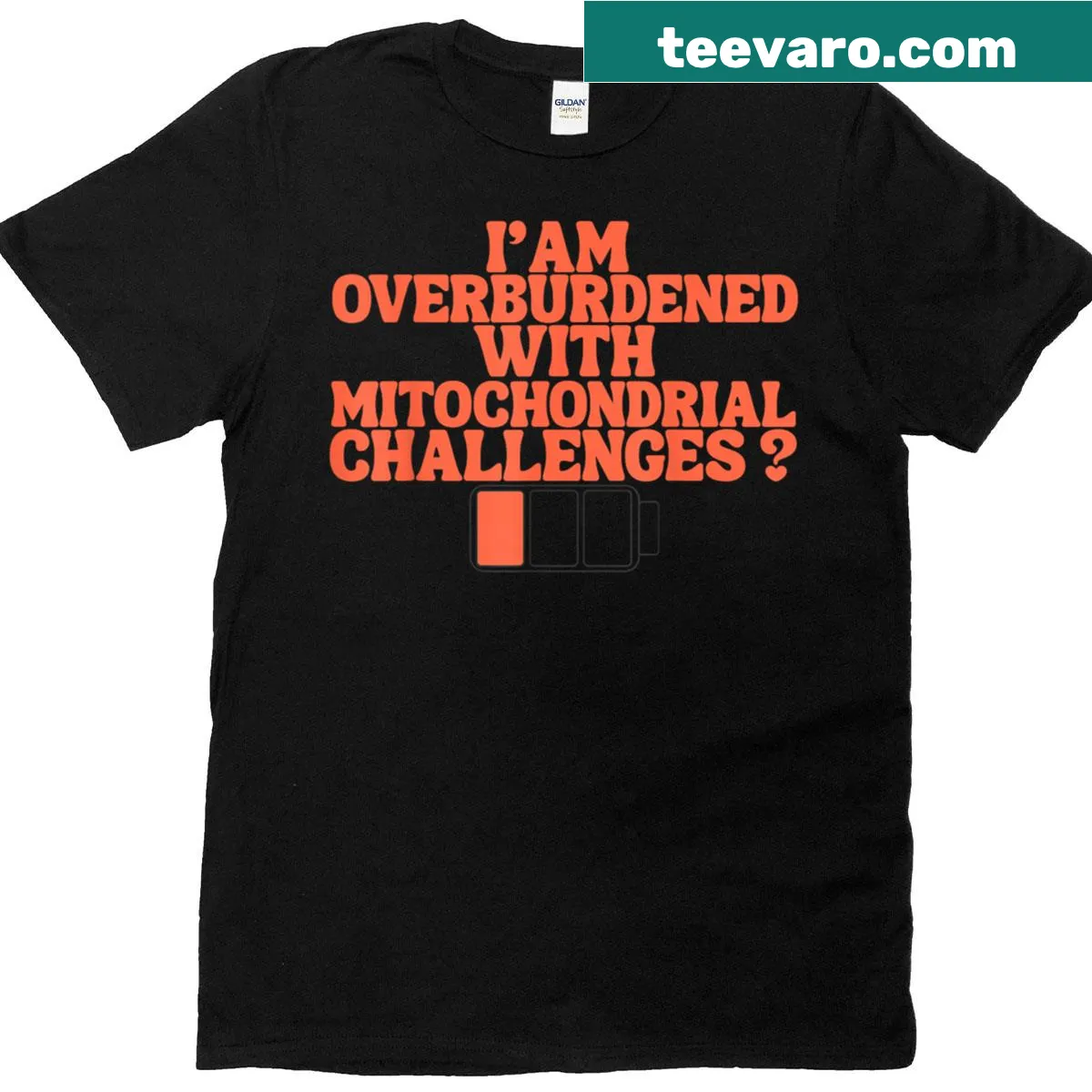 Funny science t-shirt featuring the phrase about mitochondrial challenges — on a men's t-shirt