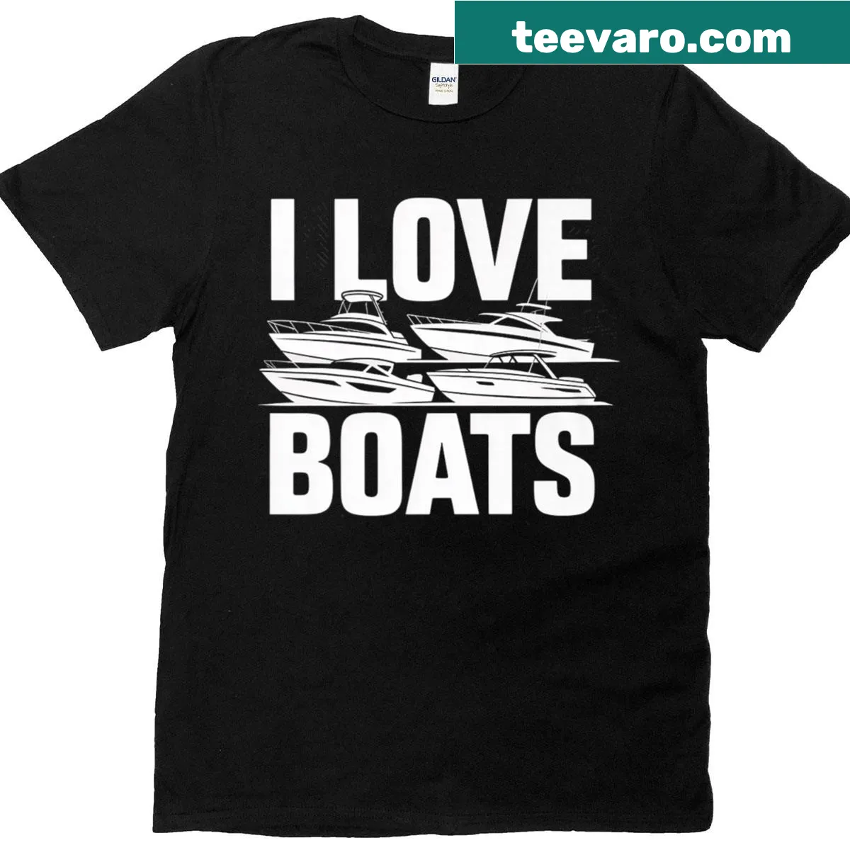 Vintage-style 'I Love Boats' nautical adventure graphic t-shirt — on a men's t-shirt
