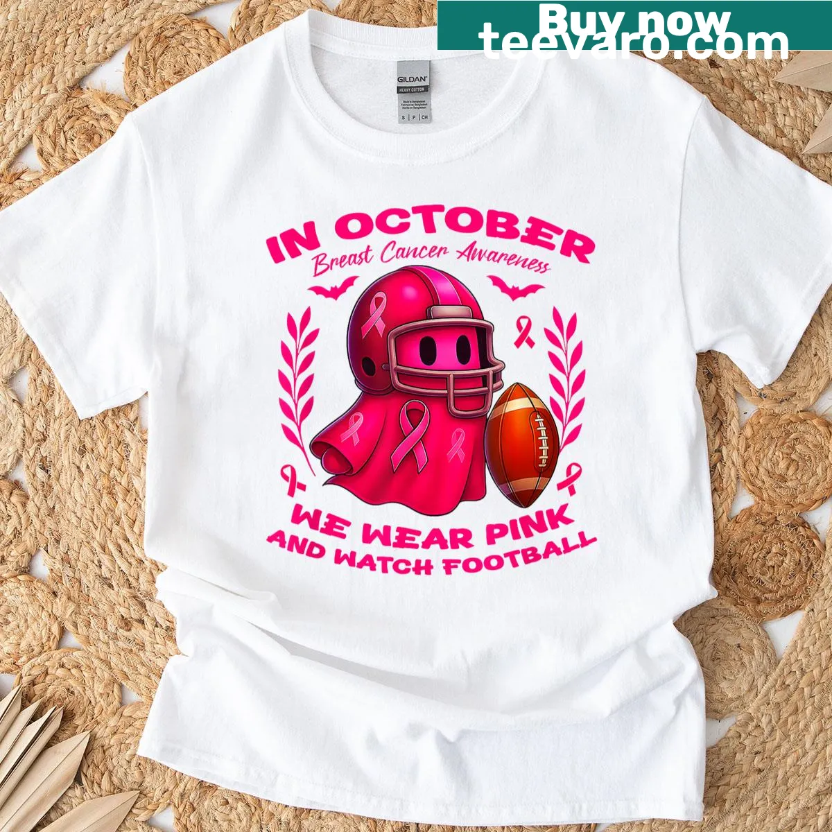 Wholesome October themed t-shirt merging football and Halloween — on a men's t-shirt