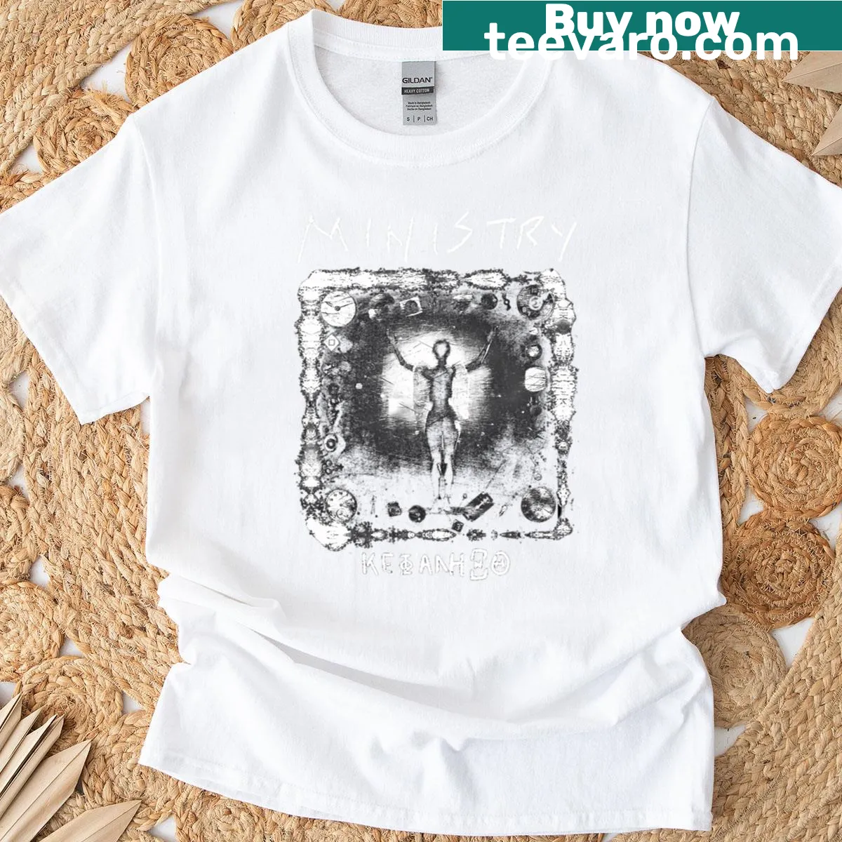 Vintage distressed t-shirt featuring an Industrial Band design — on a men's t-shirt