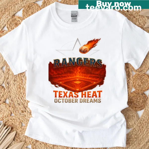 Bold graphic of a fiery baseball scene on a dynamic T-shirt