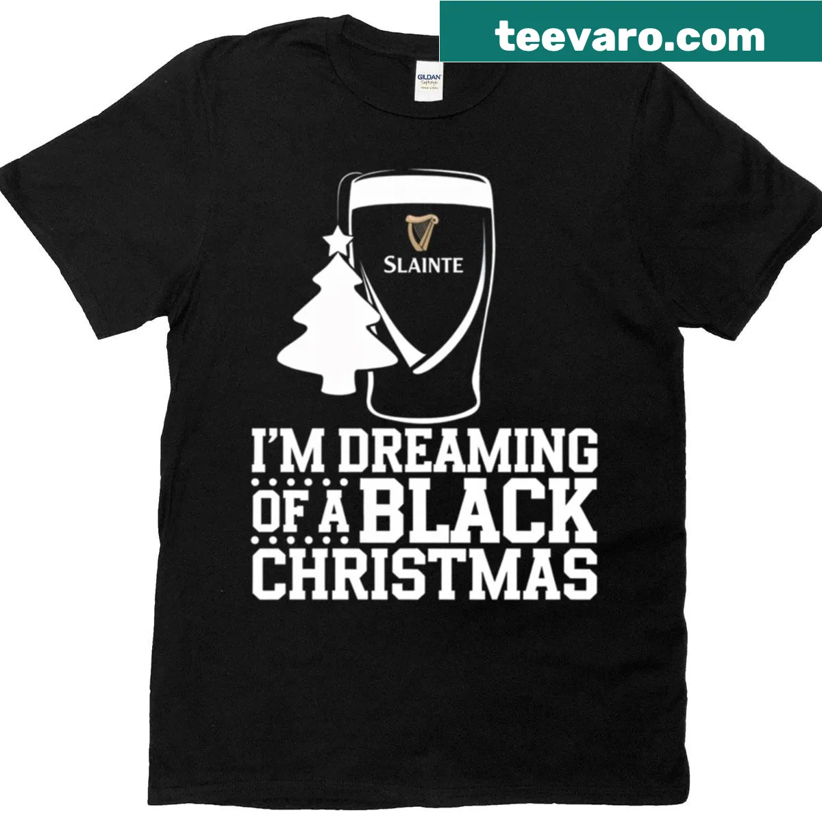 Cartoon design featuring Irish drinking themes for Christmas — on a men's t-shirt
