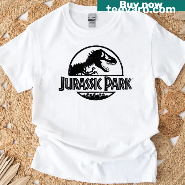 Jurassic Park logo T-shirt featuring a black stencil design