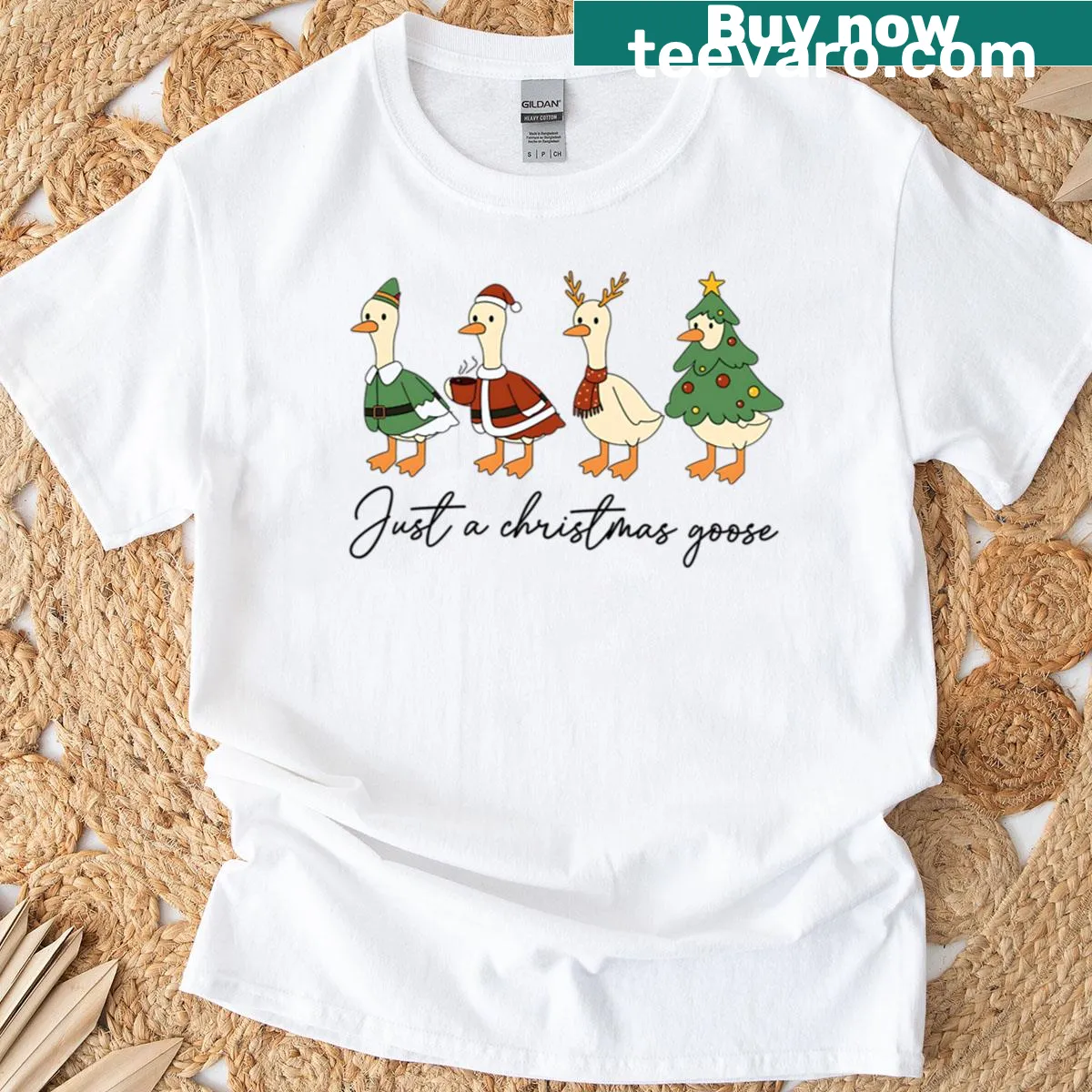 Christmas-themed shirt featuring a playful goose design — on a men's t-shirt
