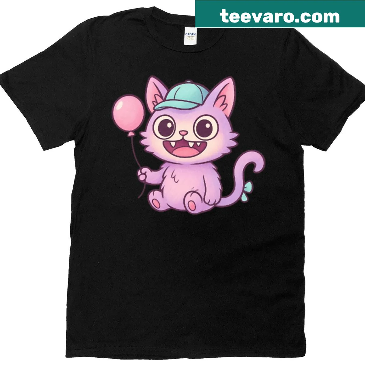 Kawaii cat monster cartoon t-shirt for cute style lovers — on a men's t-shirt