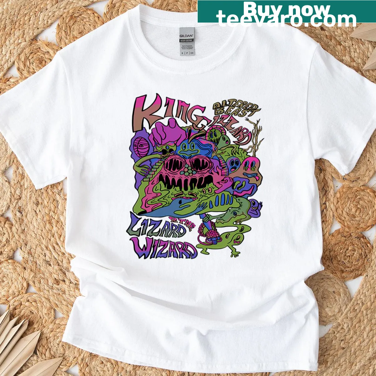 T-shirt featuring an illustration inspired by King Gizzard and the Lizard Wizard's 'Altered Beast' — on a men's t-shirt