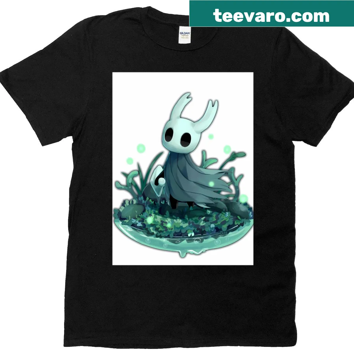Illustration of a knight from Hollow Knight game — on a men's t-shirt