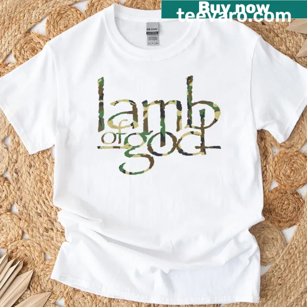 Camouflage Lamb Of God logo on a Memorial Day t-shirt