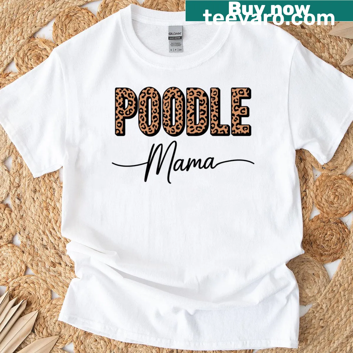 Poodle Mama design with leopard print pattern on a t-shirt — on a men's t-shirt