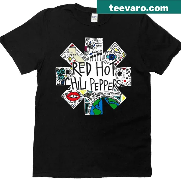 Illustration of lips, chili, and earth on a playful T-shirt