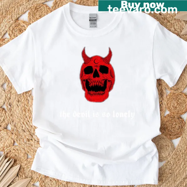 Illustration of a lonely devil on a minimalist t-shirt.
